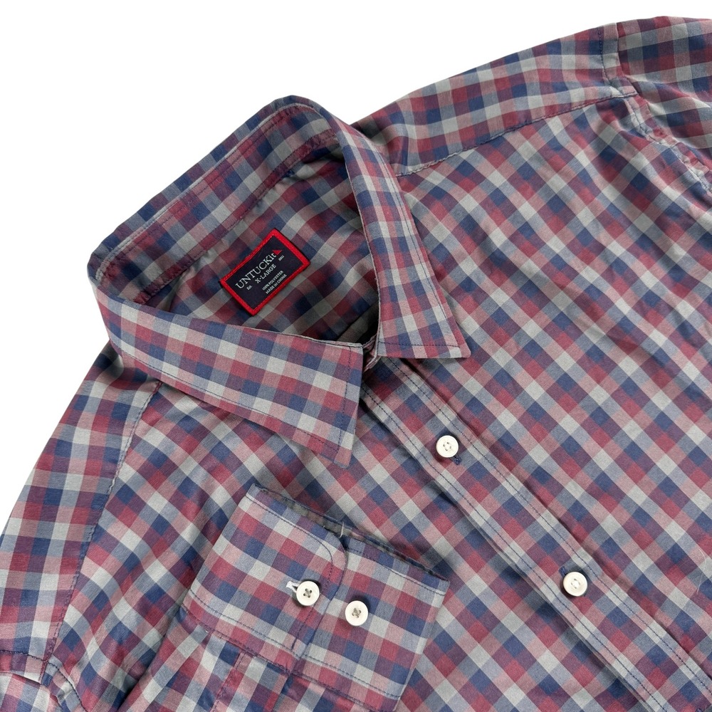 UNTUCKit Shirt Mens XL Red Blue Plaid Long Sleeve‎ Button Down Pico Style